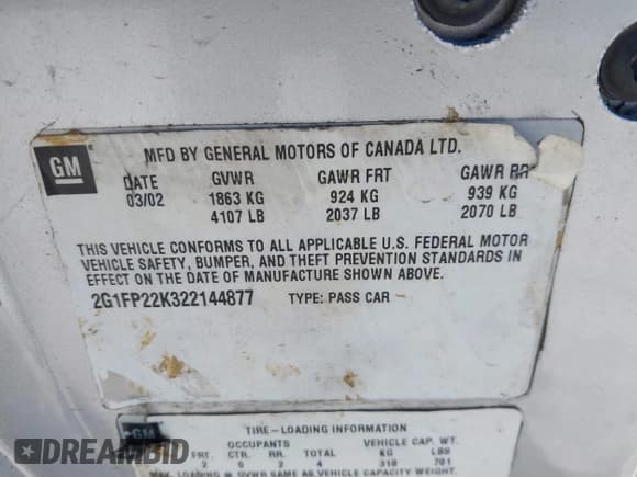 ✅ 2002 Chevrolet Camaro • VIN: 2G1FP22K322144877 • Lot: 41789573. Wystawiony na IAAI z przebiegiem Nie podano. Bezpłatny archiwum sprzedaży aukcyjnych z USA i szczegółowy raport historii pojazdu na DreamBid. Zdjęcie 9.