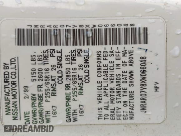 ✅ 1999 Infiniti QX4 Luxury • VIN: JNRAR07Y8XW066048 • Lot: 41714871. Listed on IAAI with 293,501 mi. Free auction sales archive from the USA and detailed vehicle history report at DreamBid. Image 9.