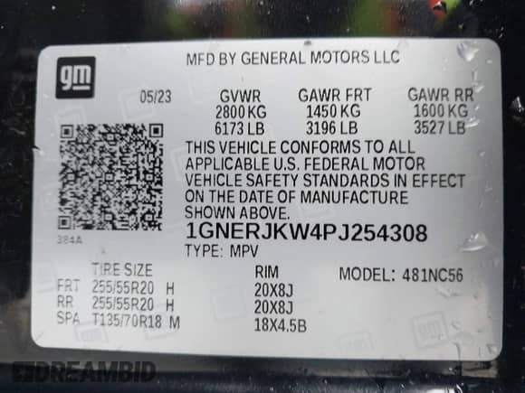 2023 Chevrolet Traverse RS with VIN 1GNERJKW4PJ254308, listed as a IAAI auction lot 41514284 with 38,999 mi miles and . Bid and sale history available at DreamBid. Image 9.