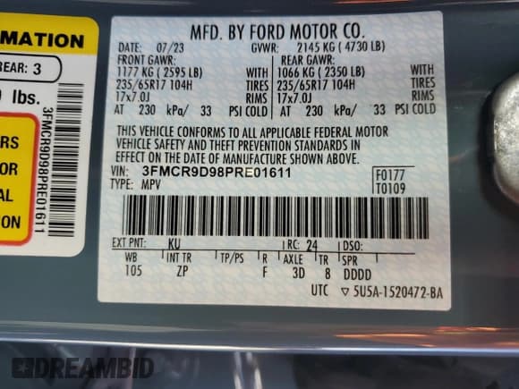 ✅ 2023 Ford Bronco Sport Badlands • VIN: 3FMCR9D98PRE01611 • Lot: 91675245. Listed on Copart with 18,569 mi. Free auction sales archive from the USA and detailed vehicle history report at DreamBid. Image 12.