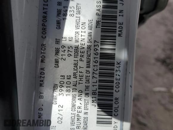 ✅ 2012 Mazda 3 i Touring • VIN: JM1BL1L77C1616937 • Lot: 85272855. Wystawiony na Copart z przebiegiem 194 059 mil. Bezpłatny archiwum sprzedaży aukcyjnych z USA i szczegółowy raport historii pojazdu na DreamBid. Zdjęcie 12.