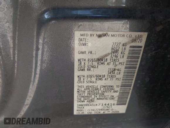 ✅ 2020 Nissan Frontier SV • VIN: 1N6ED0EA5LN714416 • Lot: 43138520. Listed on IAAI with 69,168 mi. Free auction sales archive from the USA and detailed vehicle history report at DreamBid. Image 9.