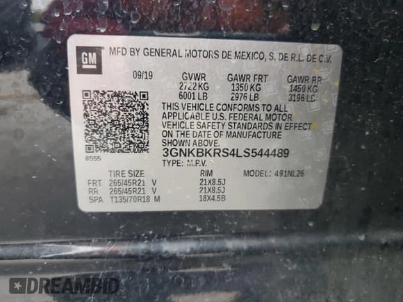 ✅ 2020 Chevrolet Blazer RS • VIN: 3GNKBKRS4LS544489 • Lot: 82692055. Listed on Copart with 117,432 mi. Free auction sales archive from the USA and detailed vehicle history report at DreamBid. Image 13.