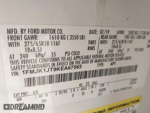 ✅ 2019 Ford Expedition Max XLT • VIN: 1FMJK1JT9KEA67565 • Lot: 42714293. Listed on IAAI with 174,513 mi. Free auction sales archive from the USA and detailed vehicle history report at DreamBid. Image 9.