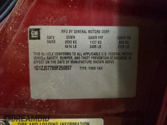 ✅ 2008 Chevrolet Malibu 2LT • VIN: 1G1ZJ57788F250897 • Lot: 68313825. Wystawiony na Copart z przebiegiem 187 928 mil. Bezpłatny archiwum sprzedaży aukcyjnych z USA i szczegółowy raport historii pojazdu na DreamBid. Zdjęcie 12.