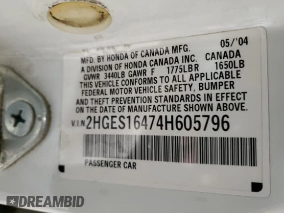 ✅ 2004 Honda Civic VP • VIN: 2HGES16474H605796 • Lot: 93886465. Wystawiony na Copart z przebiegiem 211 980 mil. Bezpłatny archiwum sprzedaży aukcyjnych z USA i szczegółowy raport historii pojazdu na DreamBid. Zdjęcie 12.