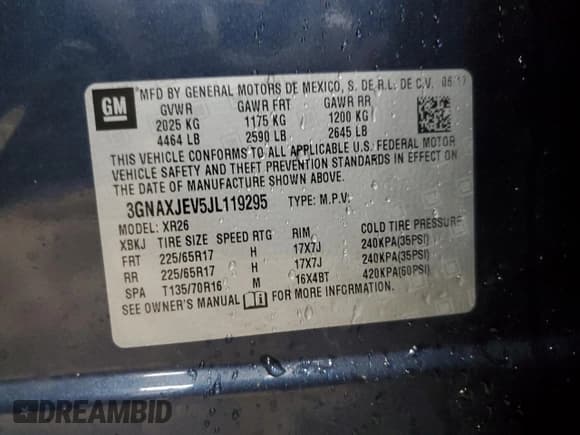 ✅ 2018 Chevrolet Equinox LT • VIN: 3GNAXJEV5JL119295 • Лот: 87467375. Опубликован ранее на Copart с пробегом 103 034 миль. Бесплатный доступ к архиву аукционных продаж из США и подробный отчёт об истории автомобиля на DreamBid. Изображение 13.