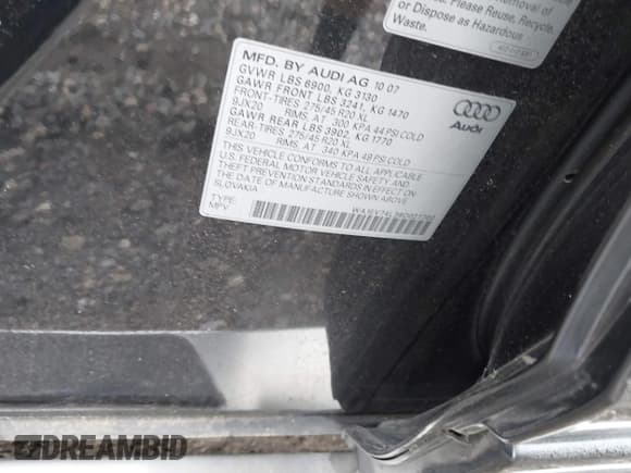 ✅ 2008 Audi Q7 Premium • VIN: WA1EV74L38D027700 • Lot: 43334793. Wystawiony na IAAI z przebiegiem Nie podano. Bezpłatny archiwum sprzedaży aukcyjnych z USA i szczegółowy raport historii pojazdu na DreamBid. Zdjęcie 9.