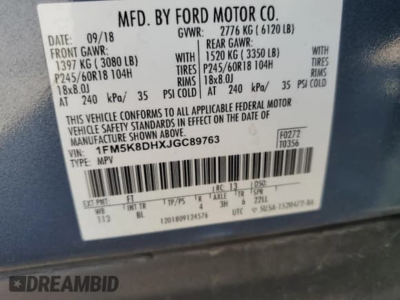 ✅ 2018 Ford Explorer XLT • VIN: 1FM5K8DHXJGC89763 • Лот: 53903655. Опубликован ранее на Copart с пробегом 72 800 миль. Бесплатный доступ к архиву аукционных продаж из США и подробный отчёт об истории автомобиля на DreamBid. Изображение 13.