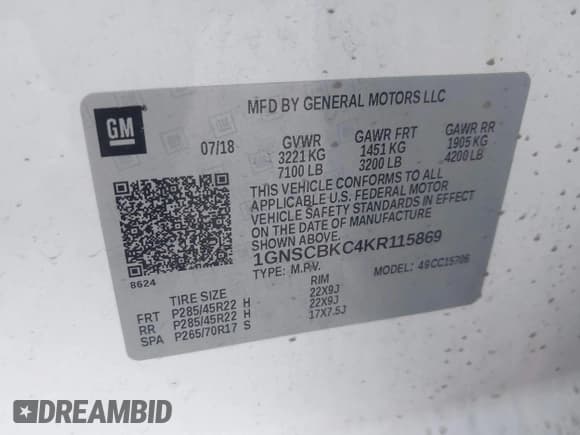 ✅ 2019 Chevrolet Tahoe LT • VIN: 1GNSCBKC4KR115869 • Lot: 43733682. Listed on IAAI with 77,340 mi. Free auction sales archive from the USA and detailed vehicle history report at DreamBid. Image 9.