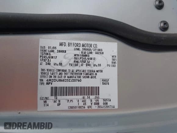 ✅ 2005 Mercury Mountaineer • VIN: 4M2DU86E25ZJ20760 • Лот: 42512014. Опубликован ранее на IAAI с пробегом 120 923 миль. Бесплатный доступ к архиву аукционных продаж из США и подробный отчёт об истории автомобиля на DreamBid. Изображение 9.