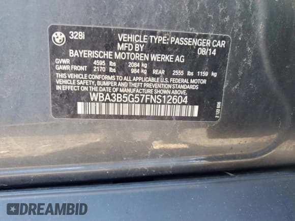 ✅ 2015 BMW 3 Series 328i xDrive • VIN: WBA3B5G57FNS12604 • Лот: 91360235. Опубликован ранее на Copart с пробегом 190 592 миль. Бесплатный доступ к архиву аукционных продаж из США и подробный отчёт об истории автомобиля на DreamBid. Изображение 12.