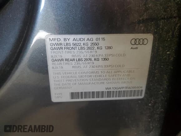 ✅ 2015 Audi Q5 Premium Plus • VIN: WA1DGAFP7FA095404 • Lot: 85080025. Wystawiony na Copart z przebiegiem 70 550 mil. Bezpłatny archiwum sprzedaży aukcyjnych z USA i szczegółowy raport historii pojazdu na DreamBid. Zdjęcie 14.