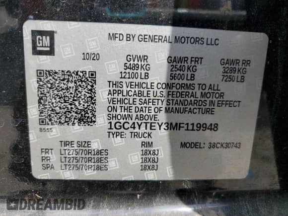 2021 Chevrolet Silverado 3500HD LT z VIN 1GC4YTEY3MF119948, wystawiony jako Copart lot #51650535 z przebiegiem 101 528 mil mil oraz Szkoda całkowita • Salvage title. Historia ofert i sprzedaży dostępna na DreamBid. Obrazek 12.