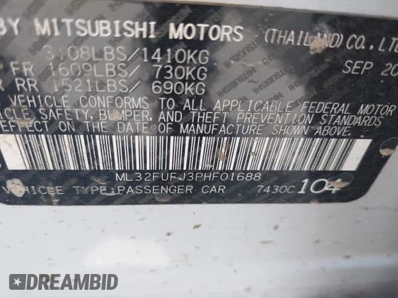 ✅ 2023 Mitsubishi Mirage ES • VIN: ML32FUFJ3PHF01688 • Lot: 41865801. Listed on IAAI with 23,395 mi. Free auction sales archive from the USA and detailed vehicle history report at DreamBid. Image 9.