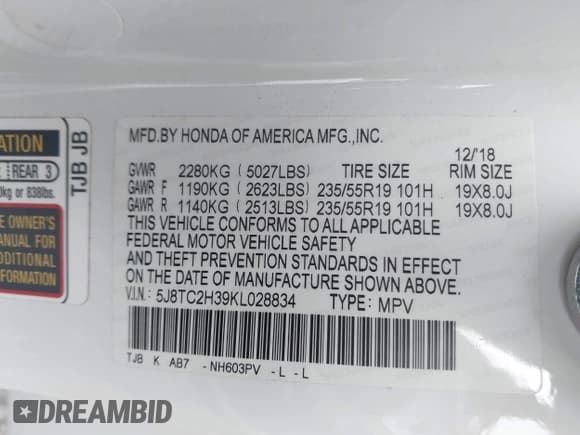 ✅ 2019 Acura RDX • VIN: 5J8TC2H39KL028834 • Лот: 41746083. Опубликован ранее на IAAI с пробегом 60 812 миль. Бесплатный доступ к архиву аукционных продаж из США и подробный отчёт об истории автомобиля на DreamBid. Изображение 9.