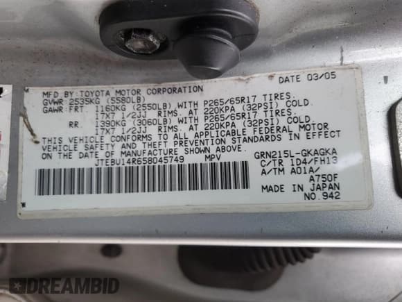 ✅ 2005 Toyota 4Runner SR5 • VIN: JTEBU14R658045749 • Lot: 42394145. Listed on Copart with 170,211 mi. Free auction sales archive from the USA and detailed vehicle history report at DreamBid. Image 14.