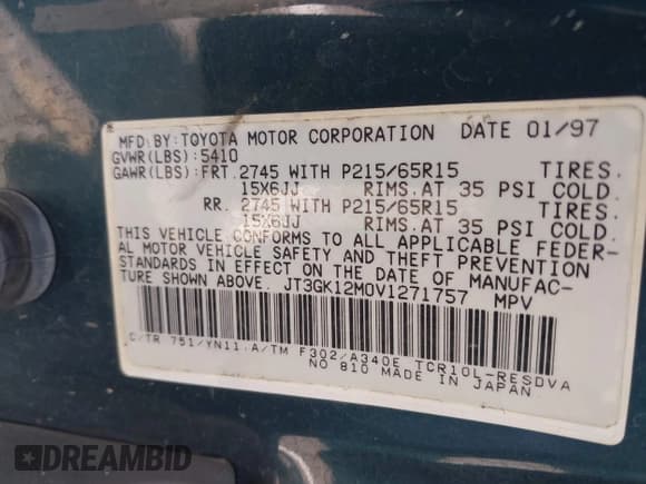 ✅ 1997 Toyota Previa • VIN: JT3GK12M0V1271757 • Lot: 42607976. Listed on IAAI with 198,981 mi. Free auction sales archive from the USA and detailed vehicle history report at DreamBid. Image 9.