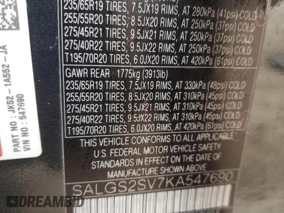 ✅ 2019 Land Rover Range Rover HSE • VIN: SALGS2SV7KA547690 • Lot: 52259445. Listed on Copart with 64,636 mi. Free auction sales archive from the USA and detailed vehicle history report at DreamBid. Image 15.