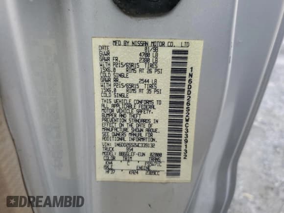 ✅ 1998 Nissan Frontier XE • VIN: 1N6DD26S2WC339132 • Lot: 84616235. Listed on Copart with 174,391 mi. Free auction sales archive from the USA and detailed vehicle history report at DreamBid. Image 12.