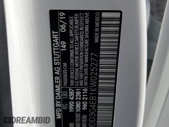 ✅ 2019 Mercedes-Benz A 220 • VIN: WDD3G4EB1KW025277 • Lot: 68977005. Listed on Copart with 37,067 mi. Free auction sales archive from the USA and detailed vehicle history report at DreamBid. Image 12.