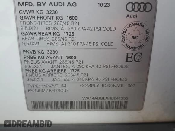 ✅ 2024 Audi Q8 e-tron Premium • VIN: WA14ABGEXRB041355 • Лот: 79404004. Опубликован ранее на Copart с пробегом 19 721 миль. Бесплатный доступ к архиву аукционных продаж из США и подробный отчёт об истории автомобиля на DreamBid. Изображение 13.