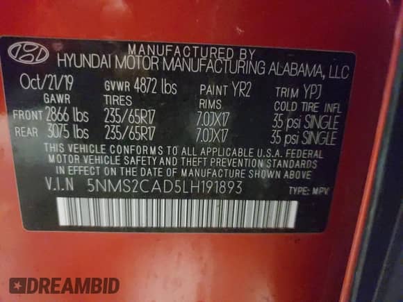 2020 Hyundai Santa Fe SE z VIN 5NMS2CAD5LH191893, wystawiony jako Copart lot #41369023 z przebiegiem 14 341 mil mil oraz . Historia ofert i sprzedaży dostępna na DreamBid. Obrazek 12.