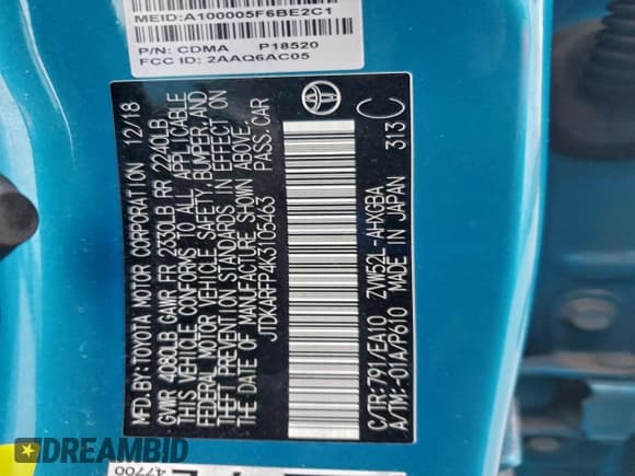 ✅ 2019 Toyota Prius Premium • VIN: JTDKARFP4K3105463 • Lot: 94801345. Listed on Copart with 112,870 mi. Free auction sales archive from the USA and detailed vehicle history report at DreamBid. Image 12.