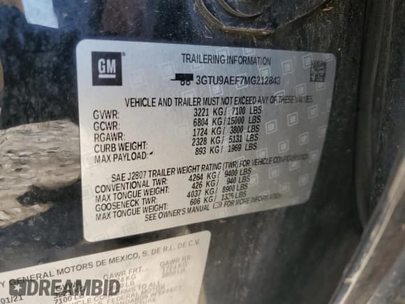 ✅ 2021 GMC Sierra 1500 • VIN: 3GTU9AEF7MG212843 • Lot: 65900855. Wystawiony na Copart z przebiegiem 158 801 mil. Bezpłatny archiwum sprzedaży aukcyjnych z USA i szczegółowy raport historii pojazdu na DreamBid. Zdjęcie 12.