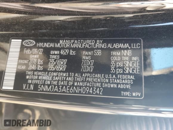 ✅ 2022 Hyundai Tucson SE • VIN: 5NMJA3AE6NH094342 • Lot: 71992725. Listed on Copart with 36,855 mi. Free auction sales archive from the USA and detailed vehicle history report at DreamBid. Image 14.