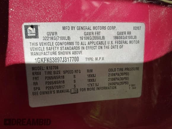 ✅ 2007 GMC Yukon Denali • VIN: 1GKFK63897J317700 • Lot: 43590655. Listed on IAAI with 129,869 mi. Free auction sales archive from the USA and detailed vehicle history report at DreamBid. Image 9.