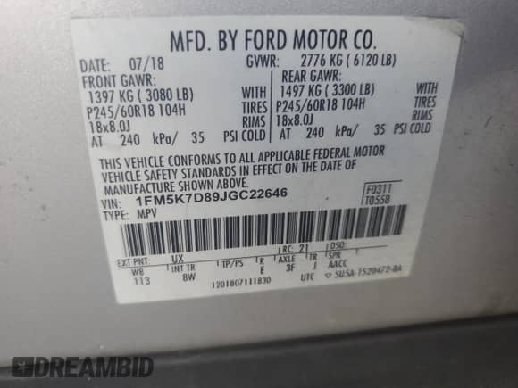 2018 Ford Explorer XLT с VIN 1FM5K7D89JGC22646, выставлен на аукционе Copart как лот 67120345 с пробегом 258 184 миль миль и Списание • Salvage title. История ставок и продаж доступна на DreamBid. Изображение 13.