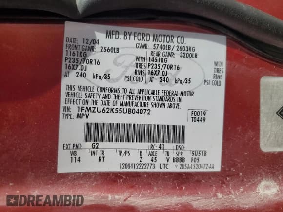 ✅ 2005 Ford Explorer XLS • VIN: 1FMZU62K55UB04072 • Лот: 49622655. Опубликован ранее на Copart с пробегом 180 189 миль. Бесплатный доступ к архиву аукционных продаж из США и подробный отчёт об истории автомобиля на DreamBid. Изображение 13.