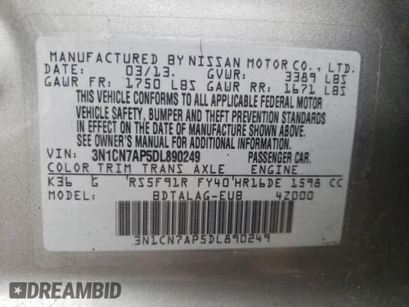 ✅ 2013 Nissan Versa S Plus • VIN: 3N1CN7AP5DL890249 • Lot: 64192055. Wystawiony na Copart z przebiegiem 115 491 mil. Bezpłatny archiwum sprzedaży aukcyjnych z USA i szczegółowy raport historii pojazdu na DreamBid. Zdjęcie 12.