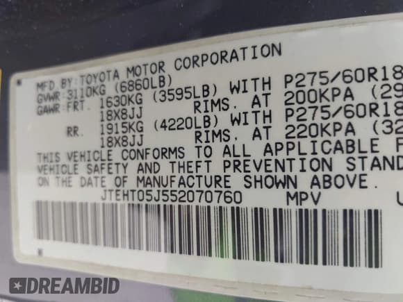 ✅ 2005 Toyota Land Cruiser • VIN: JTEHT05J552070760 • Lot: 43474548. Wystawiony na IAAI z przebiegiem 233 833 mil. Bezpłatny archiwum sprzedaży aukcyjnych z USA i szczegółowy raport historii pojazdu na DreamBid. Zdjęcie 9.