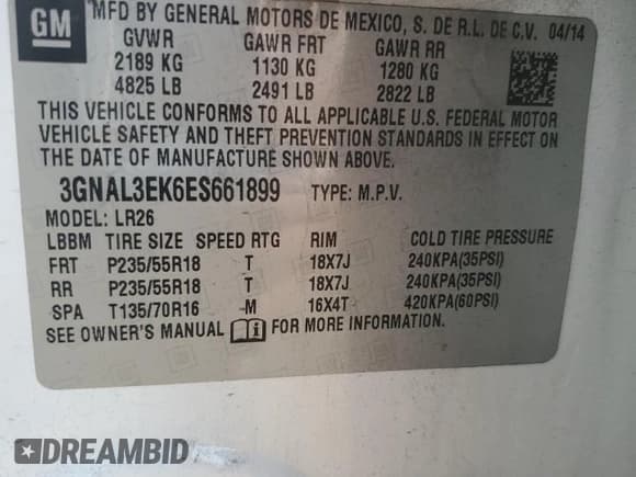 ✅ 2014 Chevrolet Captiva Sport LT • VIN: 3GNAL3EK6ES661899 • Lot: 58827555. Wystawiony na Copart z przebiegiem 136 131 mil. Bezpłatny archiwum sprzedaży aukcyjnych z USA i szczegółowy raport historii pojazdu na DreamBid. Zdjęcie 12.