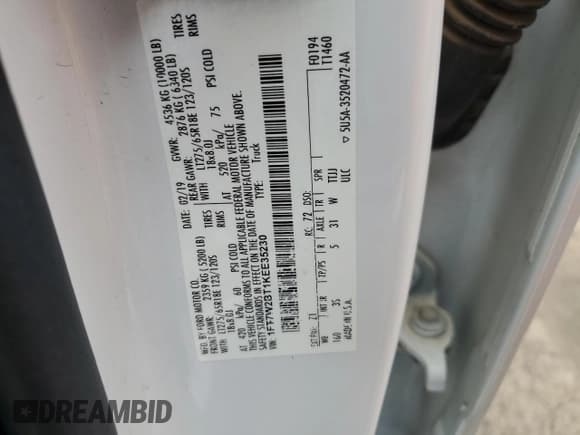 ✅ 2019 Ford F-250 XL • VIN: 1FT7W2BT1KEE35230 • Lot: 91737935. Listed on Copart with 226,524 mi. Free auction sales archive from the USA and detailed vehicle history report at DreamBid. Image 13.