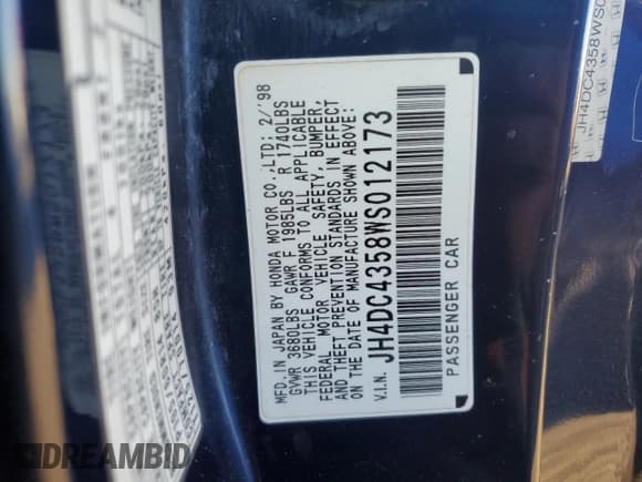 ✅ 1998 Acura Integra LS • VIN: JH4DC4358WS012173 • Лот: 46340625. Опубликован ранее на Copart с пробегом 238 564 миль. Бесплатный доступ к архиву аукционных продаж из США и подробный отчёт об истории автомобиля на DreamBid. Изображение 12.