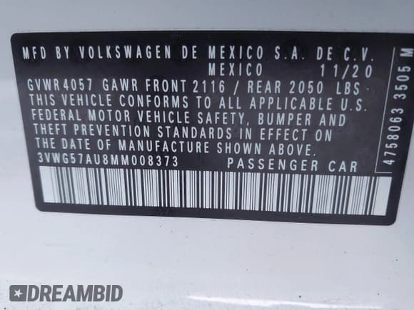 ✅ 2021 Volkswagen Golf TSI • VIN: 3VWG57AU8MM008373 • Лот: 41315919. Опубликован ранее на IAAI с пробегом 27 313 миль. Бесплатный доступ к архиву аукционных продаж из США и подробный отчёт об истории автомобиля на DreamBid. Изображение 9.