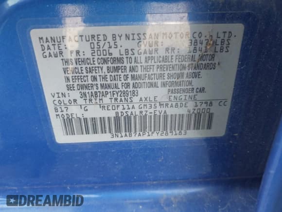 ✅ 2015 Nissan Sentra SV • VIN: 3N1AB7AP1FY289183 • Lot: 42828345. Wystawiony na IAAI z przebiegiem 83 415 mil. Bezpłatny archiwum sprzedaży aukcyjnych z USA i szczegółowy raport historii pojazdu na DreamBid. Zdjęcie 9.