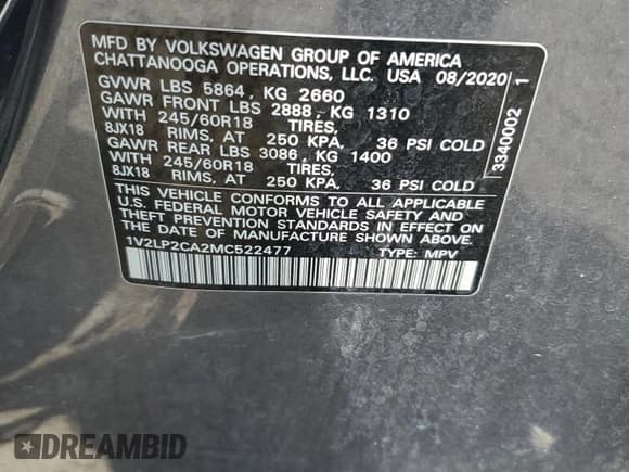 ✅ 2021 Volkswagen Atlas SE • VIN: 1V2LP2CA2MC522477 • Lot: 65908305. Listed on Copart with 64,273 mi. Free auction sales archive from the USA and detailed vehicle history report at DreamBid. Image 13.