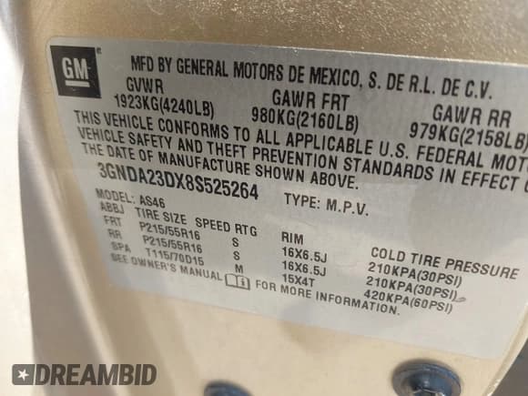 ✅ 2008 Chevrolet HHR LT • VIN: 3GNDA23DX8S525264 • Lot: 41766998. Listed on IAAI with 88,374 mi. Free auction sales archive from the USA and detailed vehicle history report at DreamBid. Image 9.