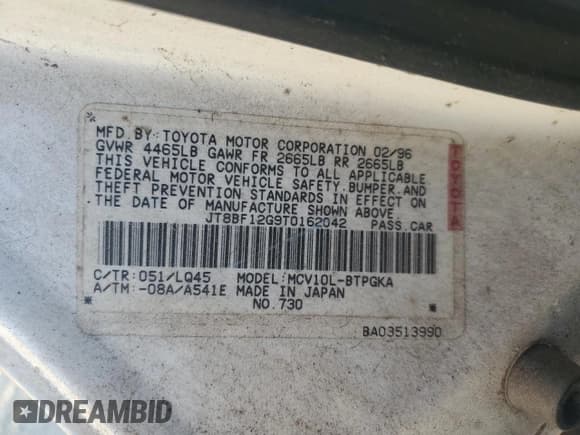 ✅ 1996 Lexus ES 300 • VIN: JT8BF12G9T0162042 • Lot: 82494384. Listed on Copart with 331,371 mi. Free auction sales archive from the USA and detailed vehicle history report at DreamBid. Image 12.