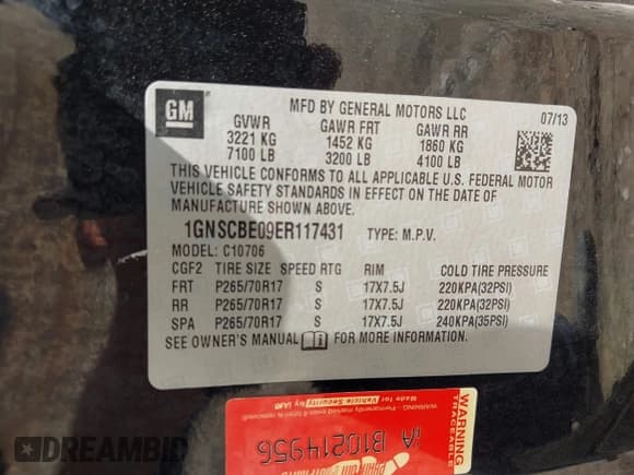 ✅ 2014 Chevrolet Tahoe LT • VIN: 1GNSCBE09ER117431 • Lot: 43158315. Listed on IAAI with 189,127 mi. Free auction sales archive from the USA and detailed vehicle history report at DreamBid. Image 9.