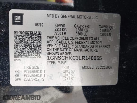 ✅ 2020 Chevrolet Suburban LT • VIN: 1GNSCHKC3LR140055 • Lot: 42733528. Wystawiony na IAAI z przebiegiem 129 872 mil. Bezpłatny archiwum sprzedaży aukcyjnych z USA i szczegółowy raport historii pojazdu na DreamBid. Zdjęcie 9.