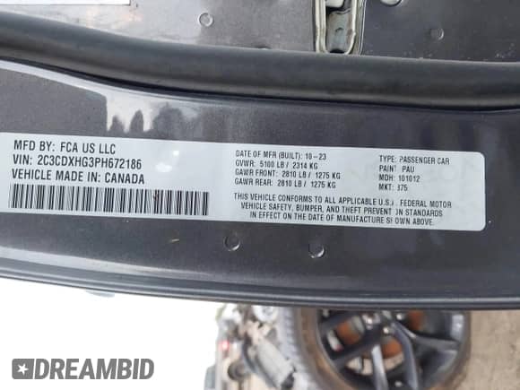 2023 Dodge Charger GT с VIN 2C3CDXHG3PH672186, выставлен на аукционе IAAI как лот 43376925 с пробегом Не указан миль и . История ставок и продаж доступна на DreamBid. Изображение 9.