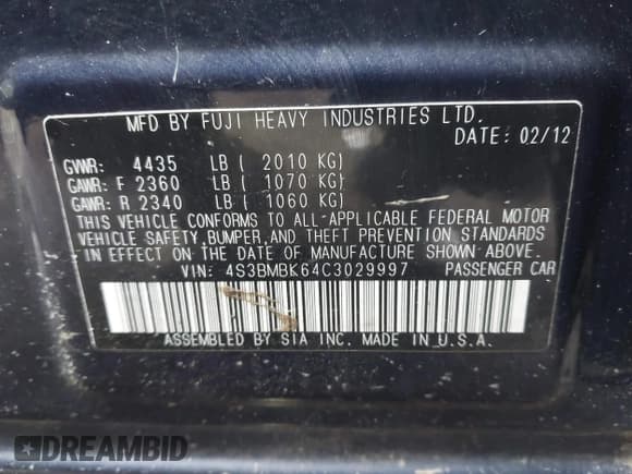 ✅ 2012 Subaru Legacy Limited • VIN: 4S3BMBK64C3029997 • Lot: 43887057. Wystawiony na IAAI z przebiegiem 230 719 mil. Bezpłatny archiwum sprzedaży aukcyjnych z USA i szczegółowy raport historii pojazdu na DreamBid. Zdjęcie 9.