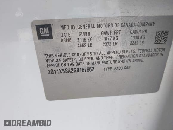 ✅ 2016 Chevrolet Impala LS • VIN: 2G11X5SA2G9187852 • Lot: 42711764. Listed on IAAI with 141,815 mi. Free auction sales archive from the USA and detailed vehicle history report at DreamBid. Image 9.