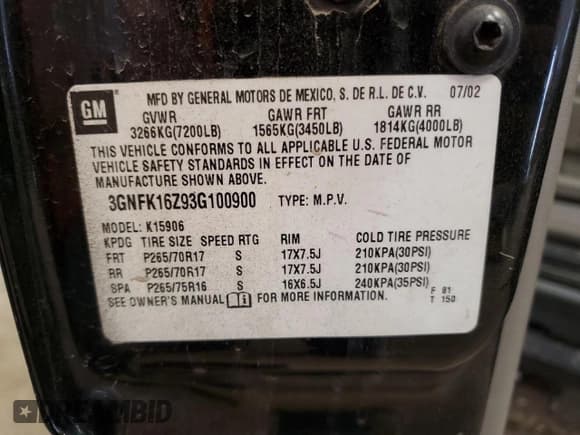 ✅ 2003 Chevrolet Suburban LS • VIN: 3GNFK16Z93G100900 • Лот: 56686365. Опубликован ранее на Copart с пробегом 236 246 миль. Бесплатный доступ к архиву аукционных продаж из США и подробный отчёт об истории автомобиля на DreamBid. Изображение 12.