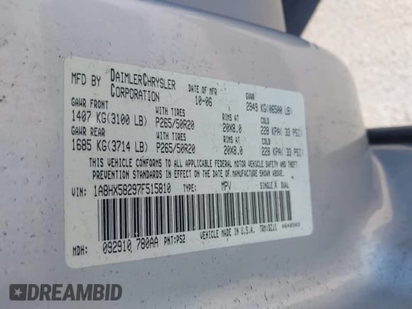 ✅ 2007 Chrysler Aspen Limited • VIN: 1A8HX58297F515810 • Lot: 42476283. Listed on IAAI with 244,588 mi. Free auction sales archive from the USA and detailed vehicle history report at DreamBid. Image 9.